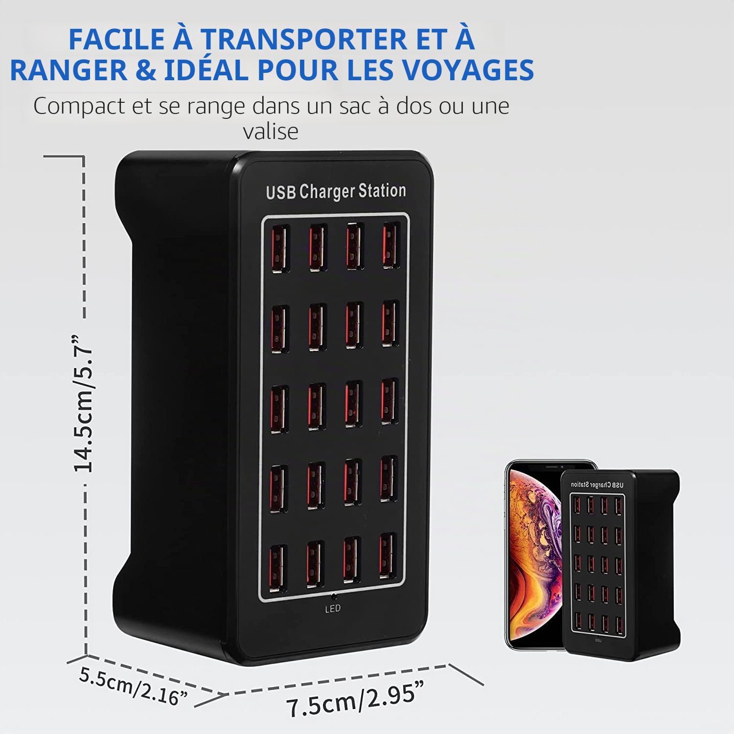 Station de Charge USB 20 Ports 100W – Image 2